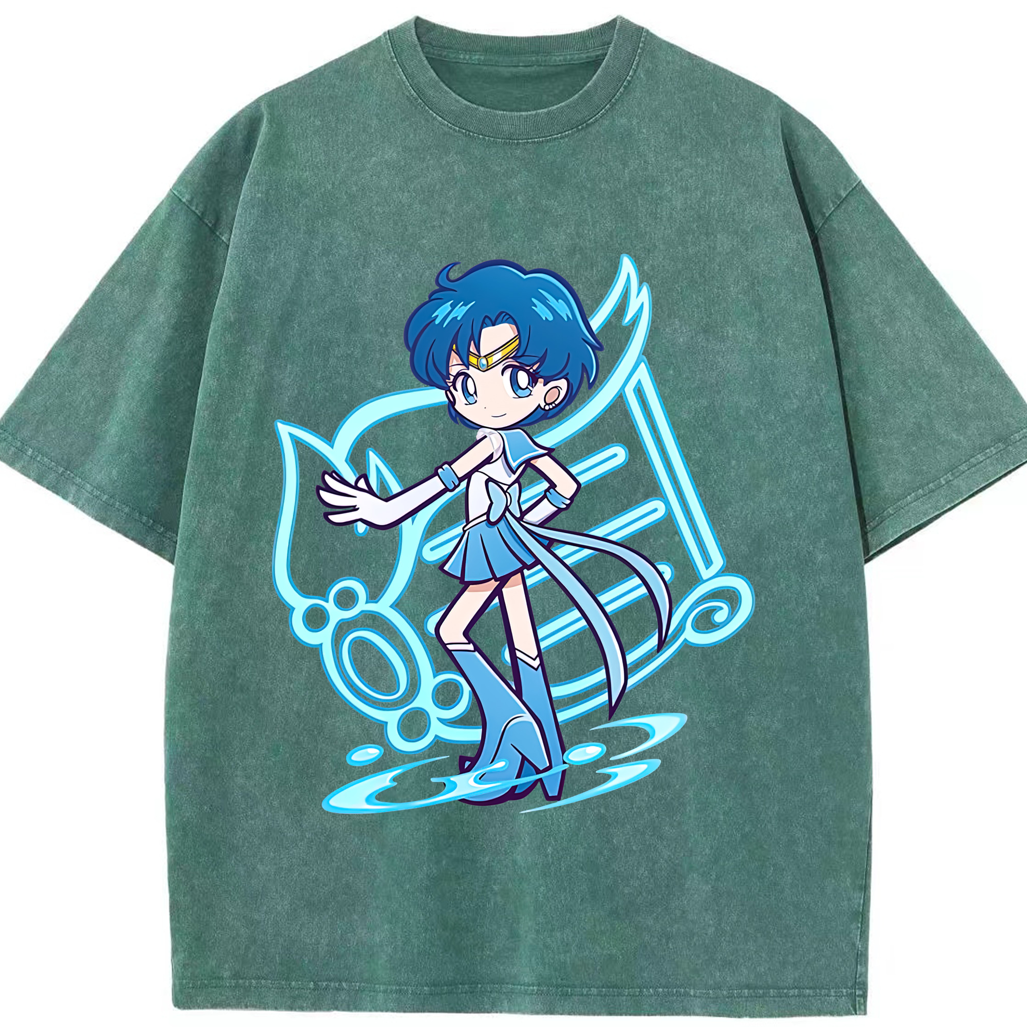（画像用） 美少女戦士セーラームーン 水野 亜美 みずの あみ Sailor Moon Mizuno Ami 綿100% ヴィンテージ風 半袖Tシャツ（フロントプリント）